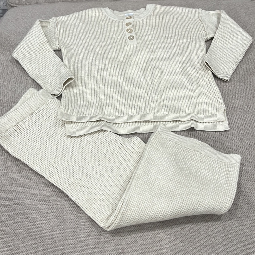 Girl’s Cream and Tan Matching Set Cozy Knit Comfort